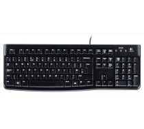 Logitech K120 Biznesa vadu tastatūra Windows un Linux operētājsistēmām, USB ports, Silent Touch, izturīga, noturīga pret šļakatām, tastatūras statīvs, skandināvu QWERTY izkārtojums - melna