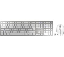 CHERRY DW 9100 Slim bezvadu tastatūras un peles komplekts, beļģu izkārtojums, AZERTY tastatūra, uzlādējamas baterijas, SX šķērveida mehānisms, klusa taustiņu darbība, balta/sudraba krāsa