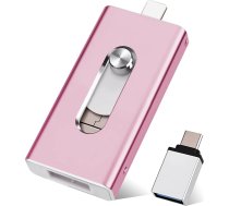 USB zibatmiņas karte 128 GB iPhone, MFi sertificēta 4-in-1 atmiņas karte iPhone/iPad/Android/PC, USB C un L OTG zibatmiņas disks, Plug & Play dublējums fotoattēliem un video, ātra pārsūtīšana, rozā (128 GB)