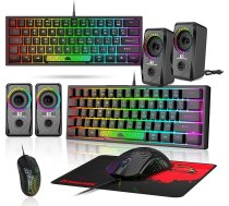 LexonElec Tastatūras peles komplekts Šampionu aksesuāri PC Pack Combo - 60 procentu īpaši kompakta gaismas mini tastatūra ar QWERTY izkārtojumu un 6400 DPI pele Spēļu basa skaļruņa elpojošs peles paliktnis