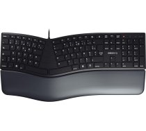 CHERRY KC 4500 Ergo, ergonomiska tastatūra, franču izkārtojums (AZERTY), vadu, ar atmiņas putu plaukstas balstu, izliekta tastatūra, melna