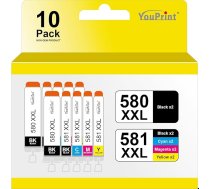 YouPrint tintes kasetnes, kas līdzvērtīgas PGI-580 CLI-581 XXL ar mikroshēmu, 10 gabaliņu iepakojumā priekš Canon Pixma TS705 (a), TS6350 (a), TS6351 (a), TS9550
