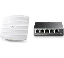 TP-Link EAP245 AC1750 WLAN piekļuves punkts un TP-Link TL-SG1005P 5 portu gigabitu PoE komutators ar 4 PoE+ pieslēgvietām