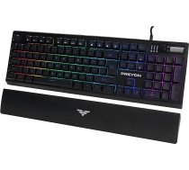 PREYON Long Claw Alpha spēļu tastatūra ar pītu kabeli - izgaismota membrānas tastatūra ar skaļuma regulēšanas funkciju un magnētisko plaukstas balstu - multimediju taustiņi