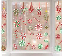 AnyDesign 9 lapas Ziemassvētku logu uzlīmes, Candy Cane, Lollipop, Peppermint logu uzlīmes, divpusējas Ziemassvētku logu dekorācijas Ziemassvētkiem, mājām, skolai, birojam