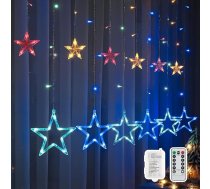 BLOOMWIN Ziemassvētku dekorācijas logu apgaismojums - 2 m 138 LED zvaigžņu Ziemassvētku apgaismojums logu gaismas aizkars iekštelpām, pasaku gaismas Ziemassvētku dekorācijas logu dekorēšanai telpās, krāsains, ar baterijām
