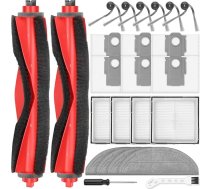 24 piederumu komplekts Roborock Q10 S5+ robotizētajam putekļsūcējam, 2 galvenās birstes, 6 putekļu maisiņi, 4 slaucīšanas paliktņi, 4 HEPA filtri, 6 sānu birstes, 1 tīrīšanas birste, 1 skrūvgriezis