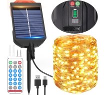 AUOPLUS LED saules enerģijas virtenes gaismas āra ūdensizturīgas tālvadības pults saules enerģijas virtenes gaismas ar 13 režīmiem un Type-C uzlādi, silti balta/krāsu maiņa dārzs terasei, pagalmam, kāzām