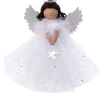 GB06689 Eglītes galotne, eņģeļu piekariņš, darbojas ar baterijām, Ziemassvētku aksesuārs, sērija Joy to the World, sudraba krāsā