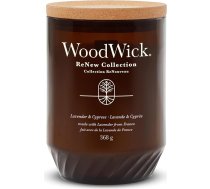 WoodWick ReNew aromātiska sveces ar krakšķojošu dakti, liela sveces ar ķiršu lavandas un cipreses aromātu, augu vaska maisījums no sojas un kokosriekstiem, pārstrādāti materiāli, ideālas dāvanas sievietēm