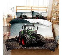 3D traktora gultas veļas komplekts, 135 x 200 cm, 3 daļas, pelēki traktori, mikrošķiedras gultas veļa bērniem, zēniem, bērnu sega ar rāvējslēdzēju un 2 spilvendrānas 80 x 80 cm