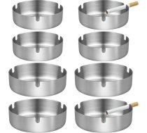Pelnu trauku komplekts no nerūsējošā tērauda, apaļš, pārnēsājams, diametrs 8/10 cm, pelnu trauks ar 3 rieviņām, metāla pelnu trauks lietošanai telpās un ārpus telpām, mājās un birojā, 8 gab.