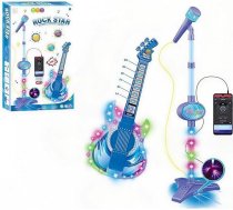 Ģitāra un mikrofons bērniem, ģitāras rotaļlietas ar mūziku un krāsainām gaismām, augstuma regulējams mikrofons ar statīvu, karaoke iekārta, mūzikas instrumenti, rotaļlietu mikrofons zēniem un meitenēm
