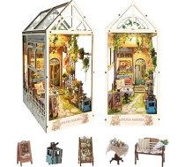 Dārza grāmatu stūrītis ar LED apgaismojumu – DIY miniatūrais mājas komplekts, 3D koka puzle, grāmatu plauktu dekorācija, dāvana pieaugušajiem – Silvia Garden (SQ-22)