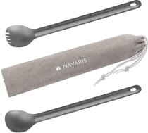 Navaris 2 titāna galda piederumu komplekts Extra Long – 2-in-1 āra spork spork un kempinga karote ar somiņu – dakša karote galda piederumu kombinācija – ceļojuma galda piederumu komplekts