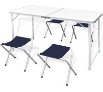 Kempinga galds ar 4 taburetēm, salokāms, augstuma regulējams, 120 x 60 cm, dārza galds, dārza ēdamgalds, balkona galds, terases galds, dārza mēbeles galds dārzam, balkonam, terasei