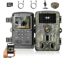 WiFi dzīvnieku kamera, 4K video dzīvnieku kamera WiFi, 32 GB 120° Testu uzvarētājs 60 MP ar 2,0 collu LCD ekrānu, infrasarkana dzīvnieku kamera, mobilo tālruņu pārraide, lietotne, nakts redzamības kamera, IP66