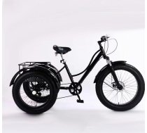 24 collu tricikls pieaugušajiem, Cruiser Trike ar 7 ātrumiem, visurgājējs tricikls ar bieziem riepām un lielu grozu senioriem, tricikli pieaugušajiem, iepirkumiem un piknikiem, melns