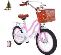 Bērnu velosipēds 14 collu retro stila bērnu velosipēds ar stabilizatoriem, aizmugurējo sēdekli, grozu, regulējamo augstumu, bērnu velosipēds 3–7 gadu vecumam, jauniešu velosipēds zēniem un meitenēm