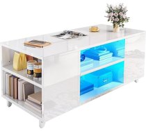 YITAHOME Kafijas galdiņš Balts, spīdīgs, moderns viesistabas galds ar 16 krāsu LED apgaismojumu Dīvāna sānu galds ar regulējamu plauktu 97,5 x 48 x 45 cm