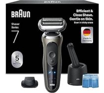 Braun Series 7 vīriešu elektriskais skuveklis ar 60 minūšu akumulatora darbības laiku, 4-in-1 SmartCare tīrīšanas stacija, +1 uzgalis, bezvadu mitrs un sauss skuveklis, ūdensizturīgs, 72-C7200cc, zelta krāsā