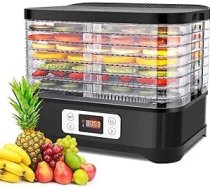 Meykey dehidrators ar temperatūras regulatoru, pārtikas dehidrators, 400 W elektriskais dehidrators, nerūsējošais tērauds, ar laika rādītāju, taimeri un temperatūras regulēšanu (35-70°), bez BPA, melns