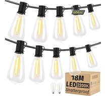 OHLUX 60 pēdu/18 m aptumšojamas āra pasaku gaismas - 32 nesadalāmas ST38 Vintage LED Edisona spuldzes 2200 K, pagarināmas balkonam, dārzam, kafejnīcai (darbojas no elektrotīkla)
