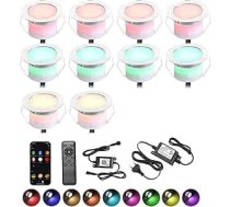 INDARUN WLAN āra grīdas prožektori, 10 gabali, RGB + silti balta, saderīgi ar Alexa, Google Home, LED iebūvētie grīdas prožektori, āra apgaismojums, IP67 ūdensizturīgi, DC12 V, diametrs 45 mm, terases apgaismojums