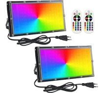 Eleganted RGB āra prožektors, 2 gabali, 100 W krāsains prožektors ar tālvadības pulti, LED prožektors, IP65 ūdensizturīgs prožektors balkoniem, dārziem, garastāvokļa gaismām