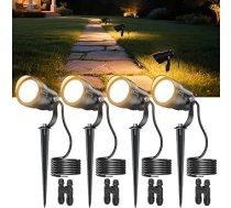 HIBOITEC Pack of 4 12 W dārza apgaismojums ar strāvas kabeļa savienotāju, zemsprieguma LED dārza prožektors IP65 ūdensnecaurlaidīgs dārza lampas, 2700 K silti balta dārza lampas prožektors āra apgaismojums dārza zālienam kokam