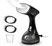 OKYUK tvaicētājs 1800 W, pārnēsājams tvaicētājs apģērbiem, 320 ml ūdens tvertne, ātra uzkarsēšanās, tvaika gludeklis ar 2 birstēm, ideāli piemērots ceļošanai un lietošanai mājās, grumbu likvidators pret baktērijām (melns)