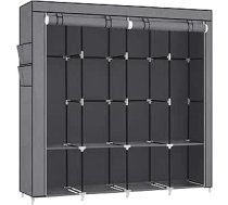 SONGMICS Auduma drēbju skapis 45 x 170 x 167 cm 4 pakaramie nodalījumi ar plauktiem 4 sānu kabatas Liela telpa guļamistabai Dzīvojamā istaba Pelēks RYG094G02