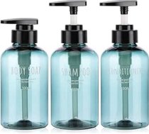 Segbeauty 3 ziepju dozatoru pudeļu komplekts vannas istabai, 300 ml uzpildes sūkņa pudeles šķidrām ķermeņa ziepēm, šampūnam, kondicionierim, dušas želejai, viesnīcai vai mājai, plastmasas sūkņa losjona dozators - zils