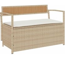 vidaXL Dārza soliņš ar uzglabāšanas vietu un spilvenu, smilškrāsas poli rotangpalmas, dārza soliņš, parka soliņš, āra soliņš, terases soliņš, āra soliņš, dārza mēbeles