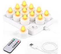 Diealles Shine LED tējas gaismas uzlādējamas ar uzlādes staciju, 12 LED sveču iepakojums uzlādējamas elektriskās tējas gaismas ar tālvadības pulti un taimeri viesistabai Halovīni Ziemassvētki
