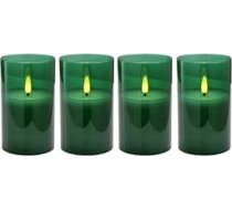 Augstas kvalitātes LED adventes sveces stiklā - 4 sveces / ekonomisks komplekts - taimeris - reālistiska mirgošana - Ziemassvētku sveces / Ziemassvētku sveces / Adventes vainags (zaļš, vidējs - augstums 12,5 cm / diametrs 7,5 cm)