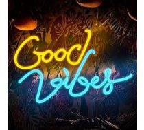 Eufrozy Good Vibes neona zīme, LED neona zīme Sienas 43 x 28 cm ar 10 līmeņu regulējamu apgaismojumu, USB LED gaismas zīme, dekoratīva zīme guļamistabai, bērnu istabai, sienas dekorēšanai, bāriem, ballītēm