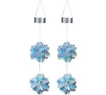 Bunte Solarkugeln zum Aufhängen, IP65, wasserdicht, LED-Gartendekoration mit Schneeflocken-Design für den Außenbereich, Innenhof, Nachtbeleleuchtung, Rosa, Grün, Blau, 2 Stück