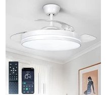Depuley izvelkamie griestu ventilatori ar apgaismojumu: 42 collu lustra griestu ventilators ar tālvadības pulti un lietotnes vadību - balts aptumšojams ventilators ar neredzamām lāpstiņām dzīvojamai istabai.