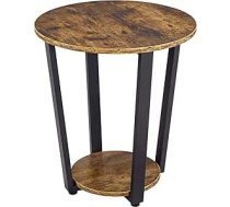Yaheetech apaļš kafijas galdiņš, sānu galdiņš, kafijas galdiņš ar 2 plauktiem, metāla viesistabas galds, dīvāna galds viesistabai, Vintage Brown/Black