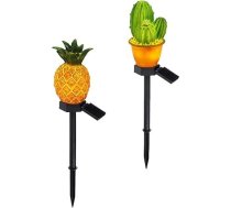 POPETPOP 2 Stück Solar Gartenleuchten Kaktus Ananas Stablampe aus Langlebigem Material Solar Bodeneinbaulampe Gartendekoration für Terrasse Rasen Außenbeleuchtung