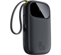 Powerbank 10000mAh 45W ar USB-C iPhone Lightning kabeļiem EnerFill FC31 - melns