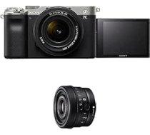 Sony Alpha 7C bezspoguļa bezspoguļa E-Mount pilna kadra digitālais fotoaparāts ILCE-7C (24,2 MP, 7,5 cm (3 collu) skārienjūtīgais displejs, reāllaika autofokuss) ar 28-60 mm un 24 mm f2,8 objektīviem - sudraba/melns