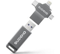 MFi sertificēts USB zibatmiņas disks 256 GB iPhone 4 in 1 ar USB 3.0 ātrgaitas zibatmiņas disku iPhone/iPad/Android/PC/Mac, dublējumkopija fotogrāfijām, video un mūzikai, melns