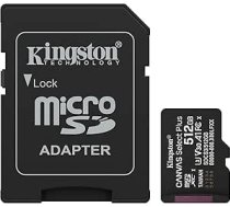 Kingston Canvas Select Plus microSD atmiņas karte 512GB microSDXC Gen3 150MB/s A1, ieskaitot SD adapteri - SDCS3/512GB