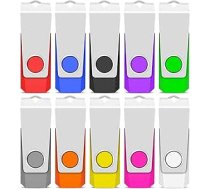 TEWENE USB zibatmiņas 1 GB komplekts ar 10 USB atmiņas zibatmiņām Flash Drive Memory Stick High Speed USB 2.0 Multicoloured Rotate