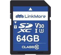 LinkMore SDXC atmiņas karte 64GB - UHS-I - V30, U3 - 90/50MB/s - 4K video un bezspoguļa kamerām - uzticama un izturīga