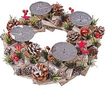 Adventes vainags HWC-H50AM, Ziemassvētku rotājums, Adventes noformējums, Ziemassvētku noformējums, koka, apaļš, diametrs 33 cm, bez svecēm