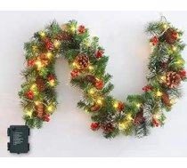 Ziemassvētku virtene, 1,8 m / 6 pēdas Ziemassvētku virtene ar apgaismojumu, 30 LED izgaismota virtene, Ziemassvētku egļu virtene, mākslīgais Ziemassvētku rotājums, Ziemassvētku vainags mājai, kāpnēm, kamīnam un