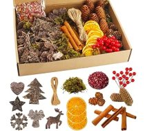 Vaskula 129 adventes vainags, dekoratīvs Ziemassvētku vainags, dekorācija ar mākslīgajām ogām, kanēļa standziņas, priežu čiekuriņi DIY vainagam, galda ballītei, Ziemassvētku dekorēšanai, dāvanām